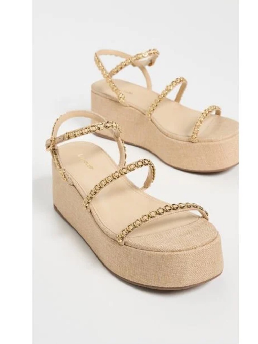 WORN ONCE Larroude Gio Milanina Platform Sandals Raffia Beige - size 7